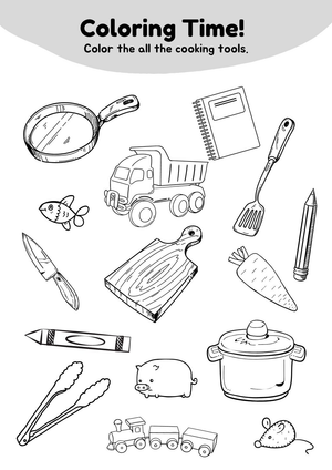 Printable Cooking Tools Coloring Worksheet | Grade K