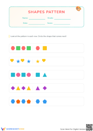 Printable Shapes Pattern Worksheet | Grade K Math