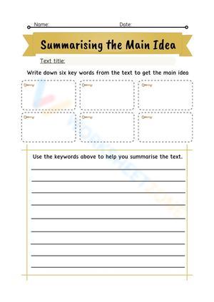 Golden Simple Summarising the Main Idea Reading Worksheet.