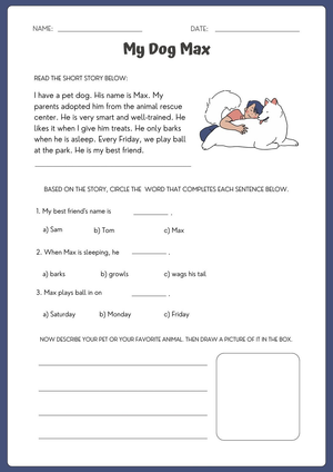 'My Dog Max' Reading Worksheet | Grade 1 Essential