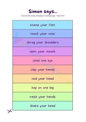 Pastel Rainbow Simon Says Verbs & Body Brain Break
