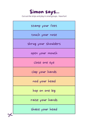 Simon Says Verbs Brain Break | Grade K Printable