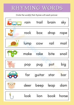Rhyming Words Picture Matching Worksheet
