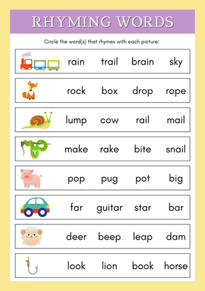 Rhyming Words Picture Matching Worksheet