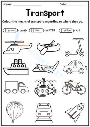 Black and white transport coloring worksheet