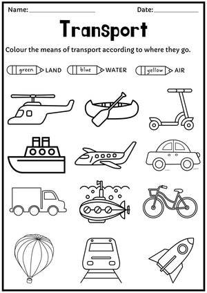 Transport Coloring Worksheet | Essential Grade K Ready