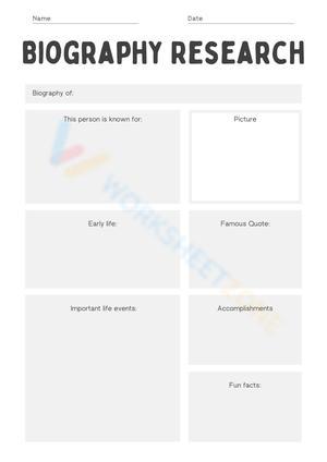 Biography Research Graphic Organizer Worksheet
