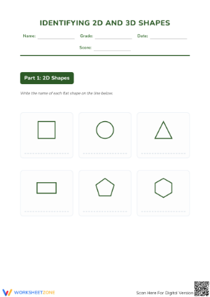 Printable 2D and 3D Shapes Naming & Sorting Worksheet