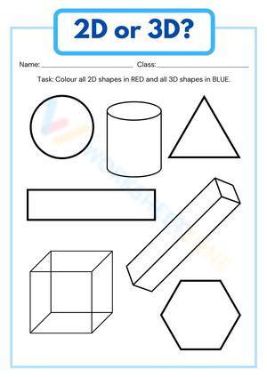 Simple Identifying 2D and 3D Shapes Maths Worksheet