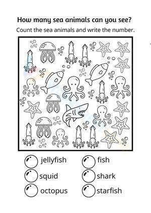 Counting Sea Animals Worksheet | Essential Grade K Math