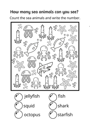 Counting Sea Animals Worksheet | Essential Grade K Math