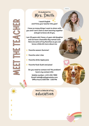 Organic Meet the Teacher Back to School Template
