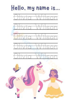 Purple Illustrative Name Preschool Tracing Worksheet