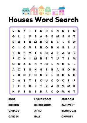 Houses Word Search Worksheet | Grade 2 Printable