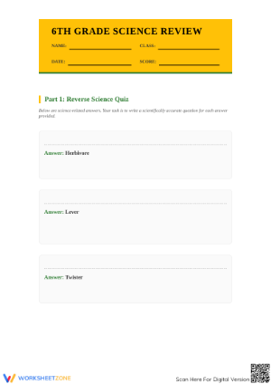 Printable 6th Grade Science Review & Comprehensive Quiz