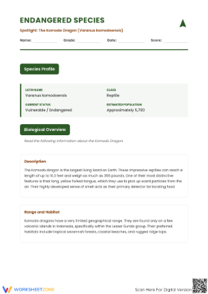 Essential Komodo Dragon Worksheet | Grade 7 Science & ELA