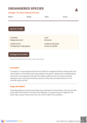 Printable Okapi Reading Worksheet | Grade 7 ELA