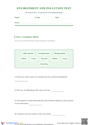 MS-ESS3-3 Aligned Worksheet: Environment & Pollution