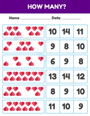 Printable Counting Hearts Worksheet | Grade K Math