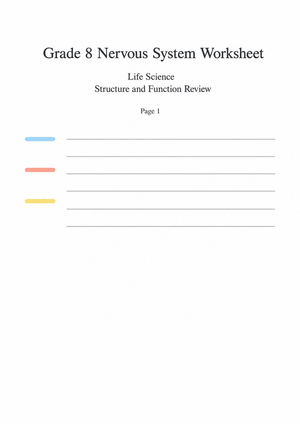 Essential Grade 8 Nervous System — Printable Worksheet