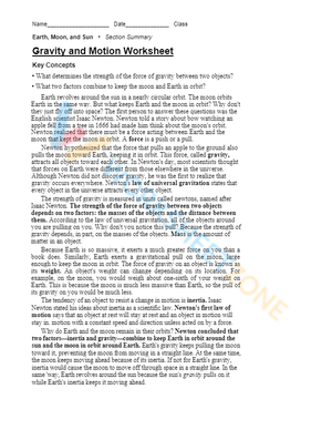 Gravity and Motion Worksheet