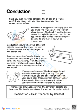 Conduction Worksheet – Heat Transfer by Contact