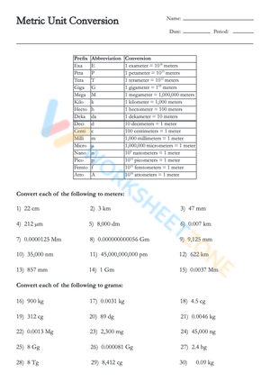metric conversion worksheet answer key 4