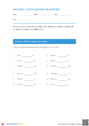 Printable Metric Conversion Mastery Worksheet | Grade 6-8