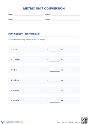 Printable Metric Conversion Worksheet | Grade 6-10 Math