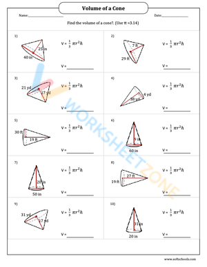 Volume of a Cone Worksheet