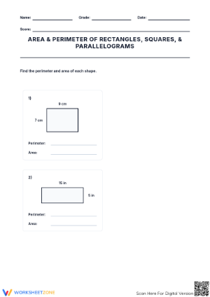 Essential Area and Perimeter Parallelograms Worksheet