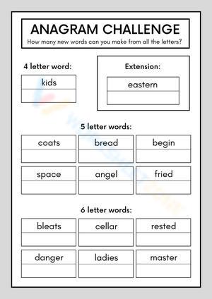 Anagram worksheet extension