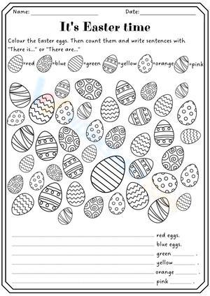 Easter Themed There Is/Are Coloring Worksheet