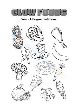 Glow Foods Printable Coloring Page Worksheet