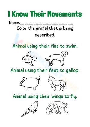 Animal Movements Worksheet | Grade K Science Printable