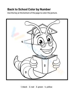 Black and White Back to School Color by Number Worksheet