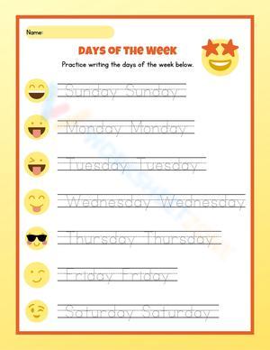 Emoji Days of the Week Writing Practice