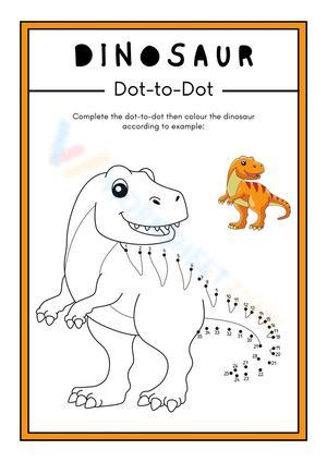 T-Rex Dinosaur Dot-to-Dot Coloring In Worksheet