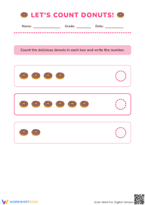 Grade K Let's Count Donuts — Printable No-Prep Worksheet