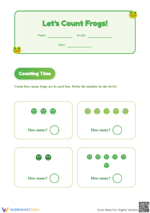 Printable Let's Count Frogs Worksheet | Kindergarten Math