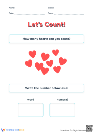 Printable Counting Hearts and Stars Worksheet | Grade K