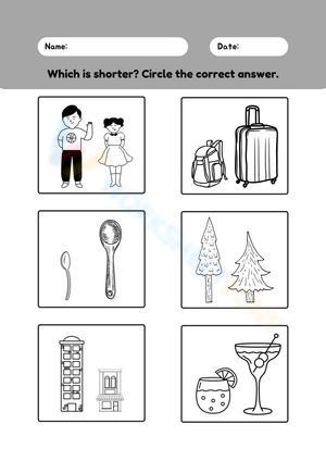 Which Is Shorter? Printable Grade K Measurement Worksheet