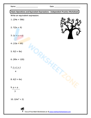Free Equivalent Expressions Worksheet Collection