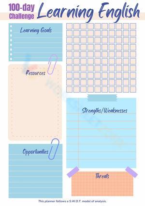 Pastel Colours 100-day Learning English (SWOT) Challenge