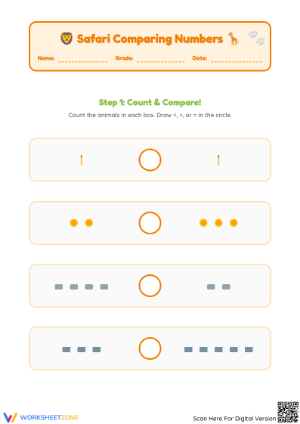 Printable Safari Comparing Numbers Worksheet | Kindergarten