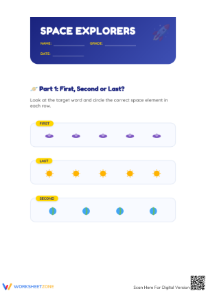 Printable Space Ordinal Numbers Worksheet | Grade K-1