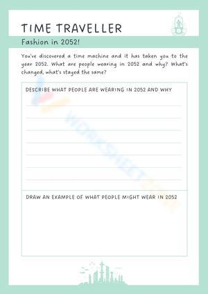 Fashion of the future - Time traveller writing worksheet