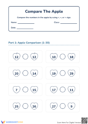 Comparing Numbers Worksheet (1-60) | Essential Grade 1