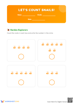 Printable Counting Snails Worksheet | Grade K Math