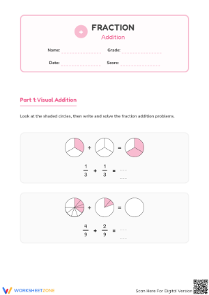 Printable Fraction Addition Worksheet | Grade 4 Aligned